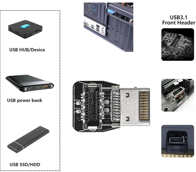 Alt view image 4 of 7 - AJMRTC 90 Degree USB Type E Adapter, Up Angle USB 3.2 Type E Male to Female Converter, Right Angle Front Panel Internal Connector for Desktop PC Motherboard Case Wiring Space Saving