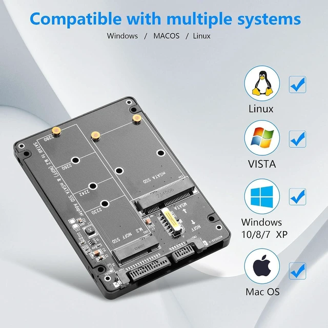 Alt view image 3 of 7 - AJMRTC 2 in 1 M.2 NGFF & mSATA SSD to 2.5 Inch SATA III Converter Adapter, Supports M.2 B Key / B&M Key and mSATA SSD, 6Gbps High Speed SATA Expansion Card for Desktop Laptop