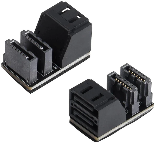 Main image of AJMRTC 90 Degree Dual SATA 7PIN Male to Dual Female Adapter, Right Angle SATA Splitter Connector, Low Profile SATA Extension Converter for Slim Motherboard, SSD, HDD, Internal Storage Wiring