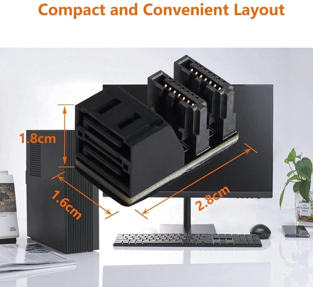 Alt view image 2 of 7 - AJMRTC 90 Degree Dual SATA 7PIN Male to Dual Female Adapter, Right Angle SATA Splitter Connector, Low Profile SATA Extension Converter for Slim Motherboard, SSD, HDD, Internal Storage Wiring