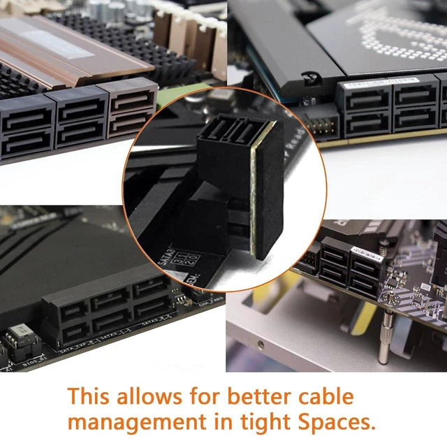 Alt view image 6 of 7 - AJMRTC 90 Degree Dual SATA 7PIN Male to Dual Female Adapter, Right Angle SATA Splitter Connector, Low Profile SATA Extension Converter for Slim Motherboard, SSD, HDD, Internal Storage Wiring