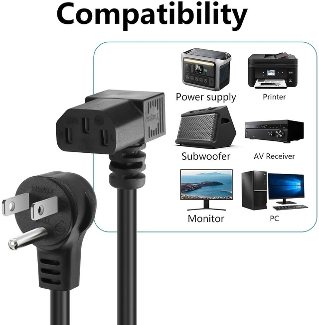 Alt view image 7 of 7 - AJMRTC 3.9FT 18AWG NEMA 5-15P to Down Angle IEC 320 C13 AC Power Cord, 10A 250V 3 Prong Grounded Computer Power Cable for PC, Monitor, Printer, Server, PDU, Electronics Replacement