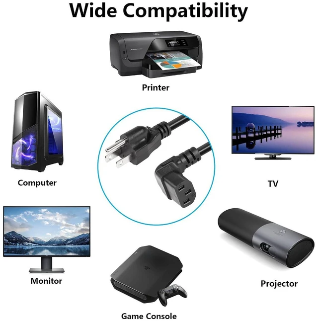 Alt view image 3 of 7 - AJMRTC 3.93FT 18AWG NEMA 5-15P to Up Angle IEC 320 C13 Power Cord, 10A 250V 3-Prong AC Power Cable, Right Up Angled C13 Connector for PC, Monitor, Printer, Server, Power Supply