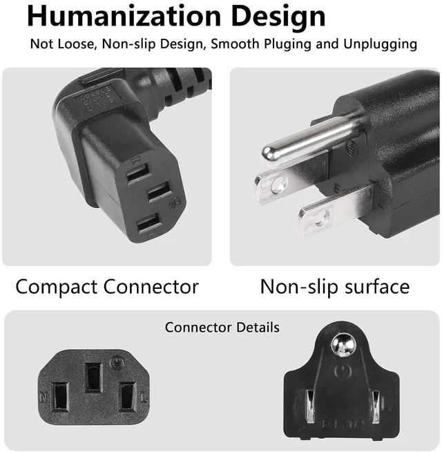 Alt view image 5 of 7 - AJMRTC 3.93FT 18AWG NEMA 5-15P to Up Angle IEC 320 C13 Power Cord, 10A 250V 3-Prong AC Power Cable, Right Up Angled C13 Connector for PC, Monitor, Printer, Server, Power Supply