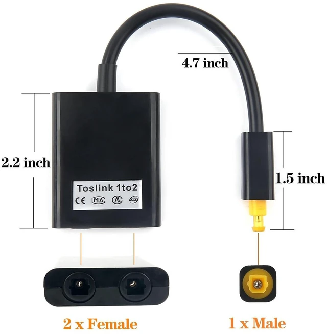 Alt view image 2 of 7 - AJMRTC Toslink Digital Optical Audio Splitter, 1 Input 2 Output Fiber AV Adapter Cable Splitter, SPDIF Optical Splitter for Soundbar, TV, Blu-ray Player, Game Console, Amplifier, Digital Audio Distrib