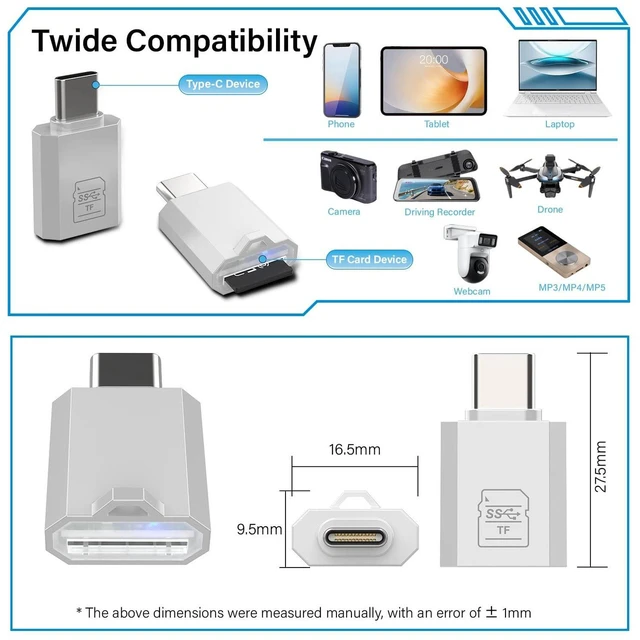 Alt view image 4 of 6 - AJMRTC USB Type-C OTG Card Reader, Portable SD TF Memory Card Reader Adapter, USB C to SD TF Dual Slot Reader for Android Phone, Tablet, Camera, Laptop, Flash Drive, Photo Video Data Transfer