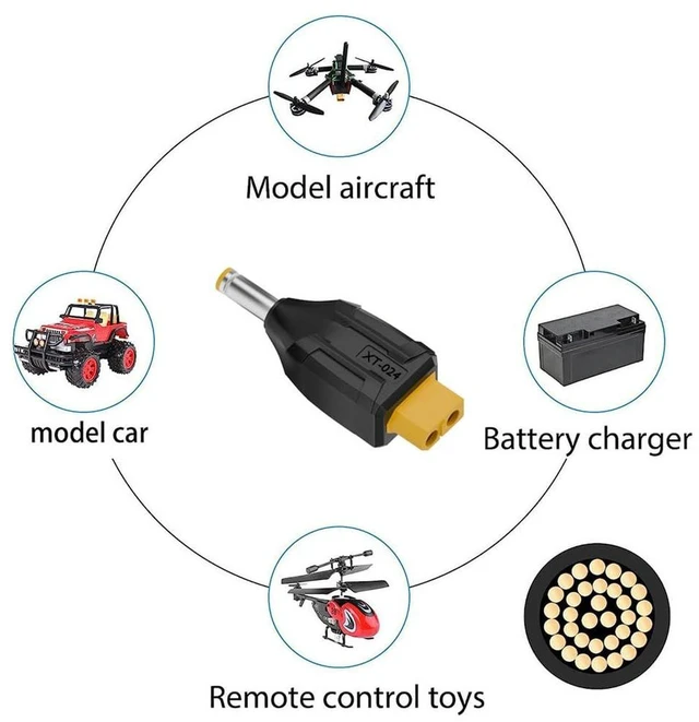 Alt view image 5 of 7 - AJMRTC XT60 Female to DC 5.5x2.5mm Male Adapter, SC100 Protocol Fast Charging Connector Converter for RC Lipo Battery, Quadcopter, Multicopter, FPV Drone, Aeromodelling Power Supply
