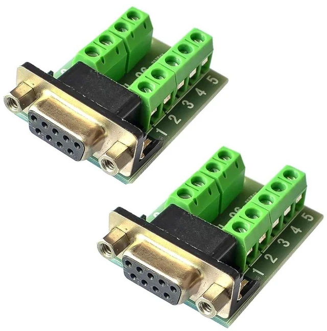 Main image of AJMRTC 2Pcs DB9 Female RS232 to Screw Terminal Adapter, Serial Port DB9 Connector Breakout Board, RS232 Serial to Terminal Block Converter for PLC, Industrial Control, Serial Debugging, Wiring Project