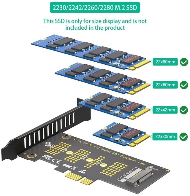 Alt view image 4 of 7 - AJMRTC Upgraded M.2 NGFF NVMe SSD to PCIe 3.0 X1 Adapter Card, M-Key NVMe Converter Supports 2230, 2242, 2260, 2280 SSD, Fits PCIe X1 X4 X8 X16 Desktop Slots, Low Bandwidth Storage Expansion for PCs