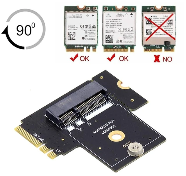 Alt view image 5 of 7 - AJMRTC NGFF A+E Key Male to Female Right Angle Adapter, PCIe M.2 A+E 90 Degree Low Profile Riser Extension Card, Vertical Offset Converter for WiFi Bluetooth M.2 Module, Small Space Installation
