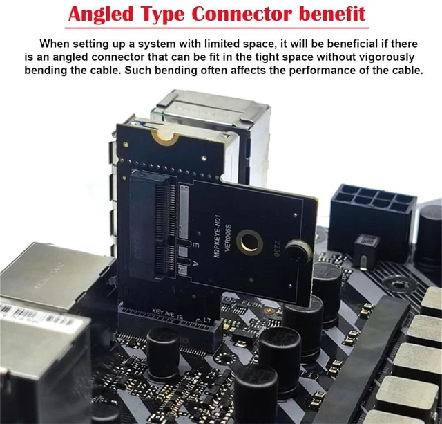 Alt view image 2 of 7 - AJMRTC NGFF A+E Key Male to Female Right Angle Adapter, PCIe M.2 A+E 90 Degree Low Profile Riser Extension Card, Vertical Offset Converter for WiFi Bluetooth M.2 Module, Small Space Installation