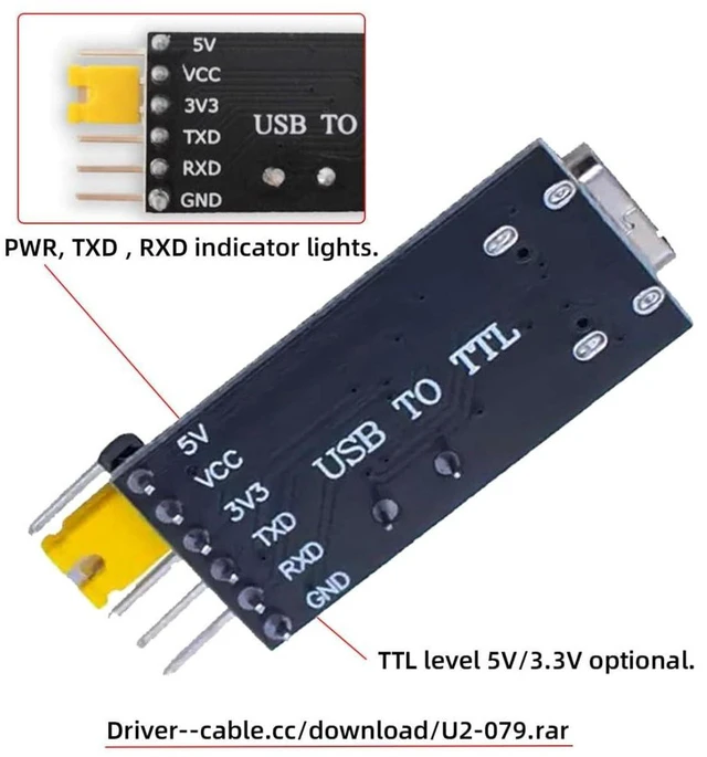 Alt view image 2 of 7 - AJMRTC USB-C to TTL Serial Adapter, 5V / 3.3V Selectable Level UART Programmer Module, With PWR TXD RXD LED Indicator Lights, USB Type-C Socket Serial Debug Board for Arduino, ESP32, STM32, MCU Downlo