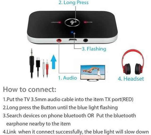 Alt view image 3 of 6 - AJMRTC 2-in-1 Bluetooth 5.3 Audio Transmitter Receiver, 3.5mm AUX Wireless Audio Adapter TX RX Dual Mode, Low Latency Bluetooth Converter for TV, Headphones, Speaker, Car Audio, MP3, Wired Home Stereo