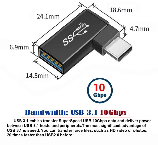 Alt view image 2 of 7 - AJMRTC 90 Degree Right Angle USB C to USB 3.0 OTG Adapter, Type-C Male to USB A Female OTG Converter, 5Gbps High Speed Connector for Laptop, Tablet, Android Phone, Flash Drive, Mouse, Keyboard