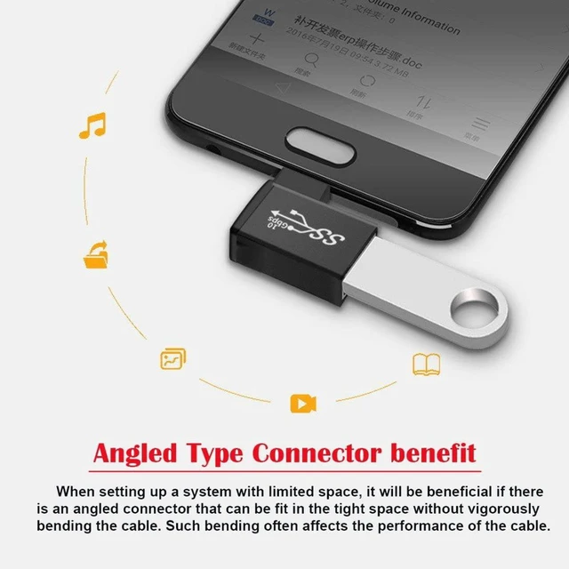 Alt view image 7 of 7 - AJMRTC 90 Degree Right Angle USB C to USB 3.0 OTG Adapter, Type-C Male to USB A Female OTG Converter, 5Gbps High Speed Connector for Laptop, Tablet, Android Phone, Flash Drive, Mouse, Keyboard