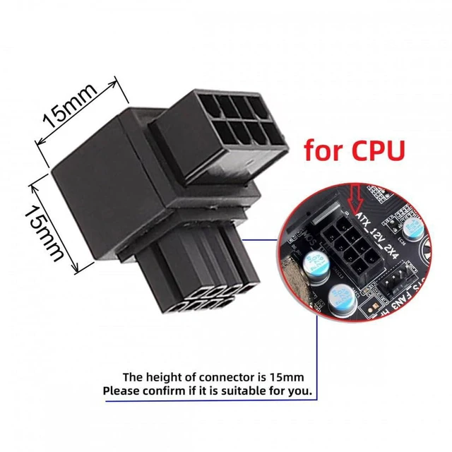Alt view image 7 of 7 - AJMRTC 2Pcs 90 Degree Up Down Angled ATX 8Pin EPS Male to Female CPU Power Adapter, 12V Angled CPU Power Header Converter, Cable Relief Connector for Motherboard CPU Power Port, Reduce Cable Stress