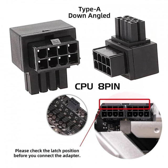 Alt view image 5 of 7 - AJMRTC 2Pcs 90 Degree Up Down Angled ATX 8Pin EPS Male to Female CPU Power Adapter, 12V Angled CPU Power Header Converter, Cable Relief Connector for Motherboard CPU Power Port, Reduce Cable Stress