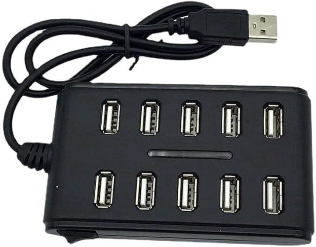 Main image of AJMRTC 10 Port USB 2.0 Hub, High Speed USB Splitter Multi Port Expansion Adapter, 480Mbps USB Extension Hub with Cable for Laptop, Desktop PC, Flash Drive, Keyboard, Mouse, Card Reader, Low Power USB