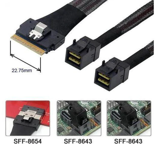 Alt view image 5 of 7 - AJMRTC PCIe 4.0 Slimline SAS Breakout Adapter, SFF-8654 8i 74Pin Ultraport Slim SAS to Dual SFF-8643 Mini SAS HD Splitter Card, Storage Signal Converter for HBA, RAID Controller, Server Backplane, NVM