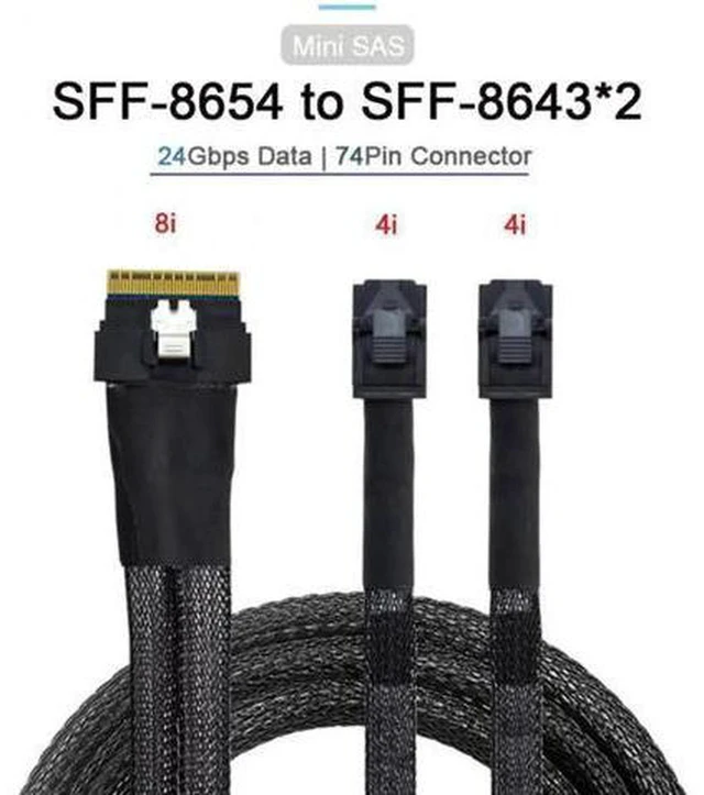 Alt view image 4 of 7 - AJMRTC PCIe 4.0 Slimline SAS Breakout Adapter, SFF-8654 8i 74Pin Ultraport Slim SAS to Dual SFF-8643 Mini SAS HD Splitter Card, Storage Signal Converter for HBA, RAID Controller, Server Backplane, NVM