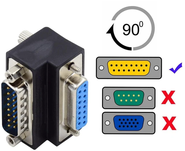 Alt view image 2 of 7 - AJMRTC 15 Pin DB15 D-Sub RS232 Adapter, 90 Degree Right Angle Male Nut to Female Screw Down DSUB Connector, D-subminiature Angled Extension Adapter for Serial Port, Industrial Control, CNC Equipment