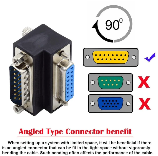 Alt view image 3 of 7 - AJMRTC 15 Pin DB15 D-Sub RS232 Adapter, 90 Degree Right Angle Male Nut to Female Screw Down DSUB Connector, D-subminiature Angled Extension Adapter for Serial Port, Industrial Control, CNC Equipment