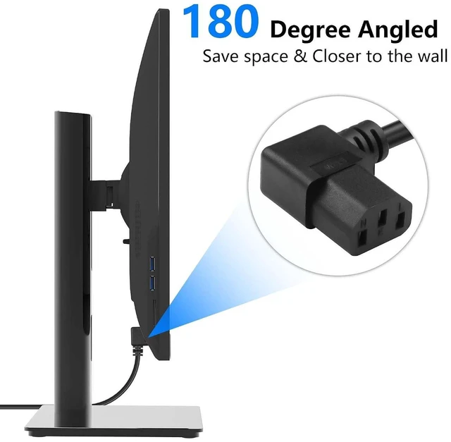 Alt view image 2 of 7 - AJMRTC 3.9FT 18AWG NEMA 5-15P to Left Angle IEC 320 C13 Power Cord, 10A 250V 3 Prong AC Cable, Left-Angled C13 Replacement Cord for PC, Monitor, Printer, Server, UPS, Desktop Computer