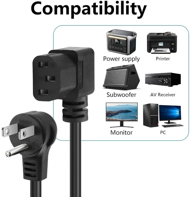 Alt view image 4 of 7 - AJMRTC 3.9FT 18AWG NEMA 5-15P to Left Angle IEC 320 C13 Power Cord, 10A 250V 3 Prong AC Cable, Left-Angled C13 Replacement Cord for PC, Monitor, Printer, Server, UPS, Desktop Computer