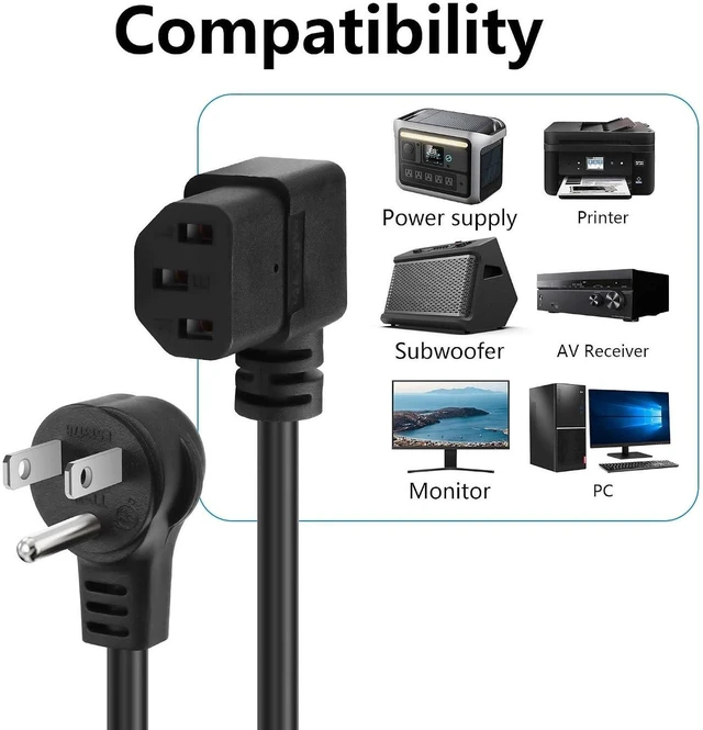Alt view image 6 of 7 - AJMRTC 3.9FT 18AWG NEMA 5-15P to Right Angle IEC 320 C13 Power Cord, 10A 250V 3 Prong AC Cable, Right-Angled C13 Replacement Cord for PC, Monitor, Printer, Server, UPS, Desktop Computer