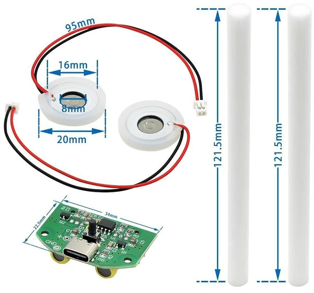 Alt view image 6 of 7 - AJMRTC USB Type-C Double Nozzle Mist Maker DIY Kit, Ultrasonic Air Humidifier Module, Portable Moisture Spray Fogger Kit with Dual Spray Head for Indoor Plant, Desk, Small Greenhouse, Electronic DIY