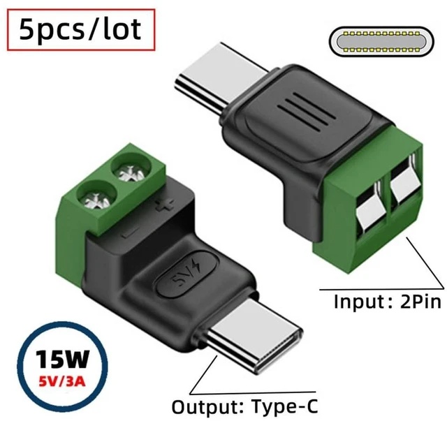 Alt view image 4 of 7 - AJMRTC 5 Pack USB Type-C 2Pin Solderless Plug Connector, 5V 3A USB-C Charging Socket Adapter, No Soldering Required Terminal Connector for Power Bank, Phone, Cooler, Radiator, Small Laptop DIY Project