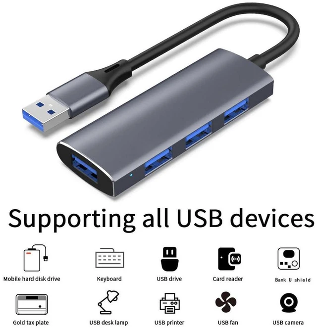 Alt view image 3 of 3 - AJMRTC USB-C Multiport Dock Hub, 4 Port USB 3.0 Splitter, 5Gbps High Speed USB Expander Adapter, Plug and Play USB Data Hub for Laptop, Desktop PC, Flash Drive, Keyboard, Mouse, External Hard Drive
