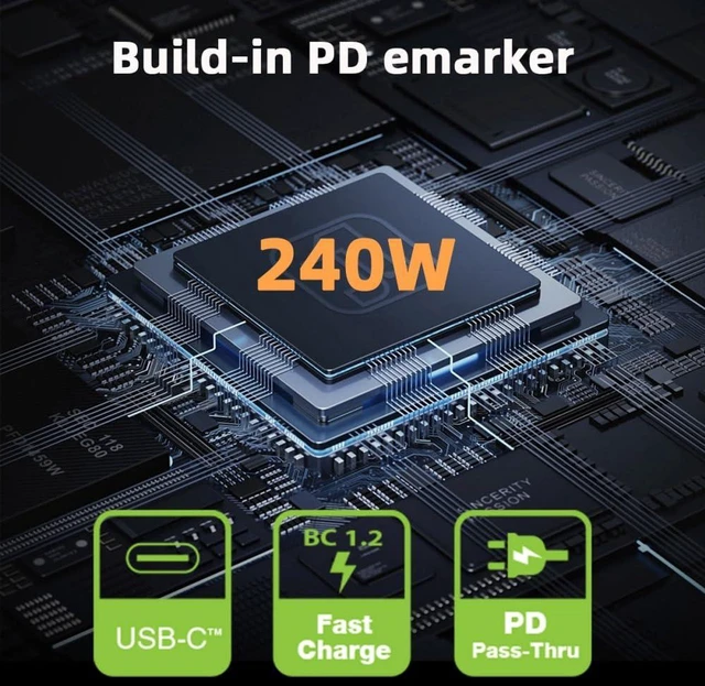 Alt view image 3 of 7 - AJMRTC USB4 80Gbps Type-C Male to Female Extension Adapter, Smart LED Digital Display Power Meter, Support 240W PD Charging, 8K & 5K Video Output, Data Transfer Converter for Laptop, Phone, Docking