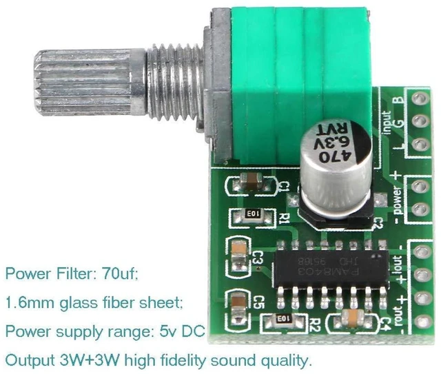 Alt view image 4 of 5 - AJMRTC Mini 3W+3W DC 5V Dual Channel Digital Audio Amplifier Module Board, Portable Power Amp Board, Compact Stereo Amplifier for Speaker, MP3 Player, Raspberry Pi, DIY Audio, Small Sound Box Project