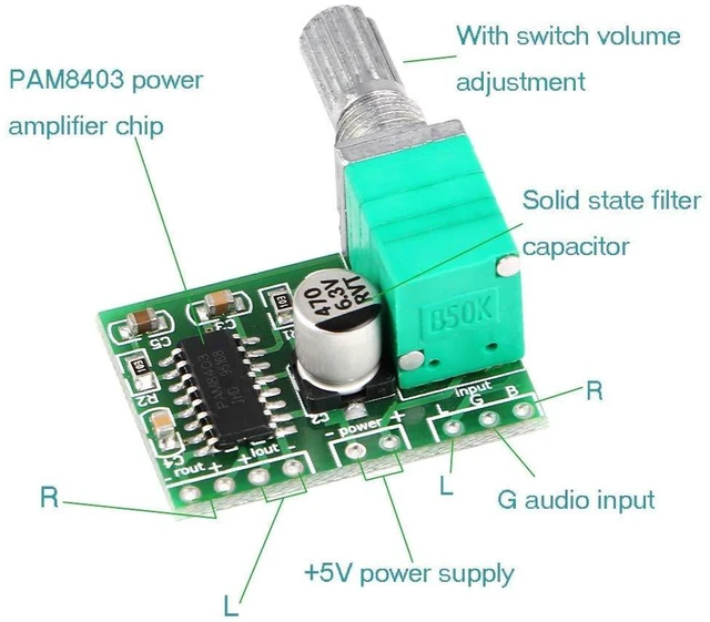 Alt view image 2 of 5 - AJMRTC Mini 3W+3W DC 5V Dual Channel Digital Audio Amplifier Module Board, Portable Power Amp Board, Compact Stereo Amplifier for Speaker, MP3 Player, Raspberry Pi, DIY Audio, Small Sound Box Project