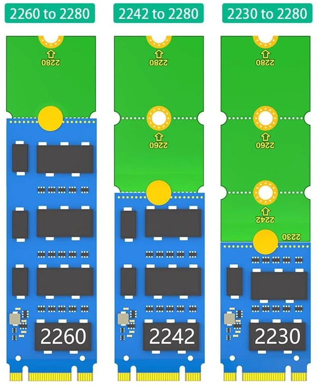 Alt view image 5 of 6 - AJMRTC M.2 NGFF 2230 to 2280 SSD Extension Adapter Card, Size Converter Bracket Supports 2230 2242 2260 2280 NVMe M.2 SSD, 1 Pair for Laptop Desktop Mini PC Motherboard SSD Upgrade