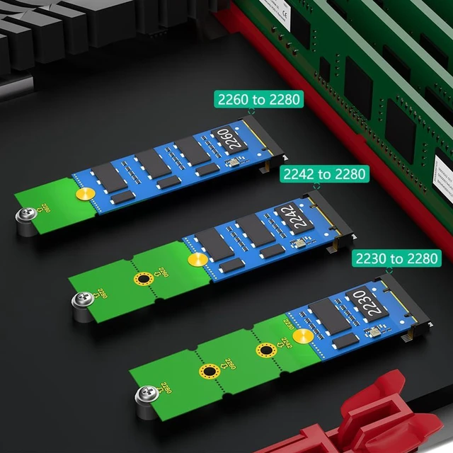 Alt view image 2 of 6 - AJMRTC M.2 NGFF 2230 to 2280 SSD Extension Adapter Card, Size Converter Bracket Supports 2230 2242 2260 2280 NVMe M.2 SSD, 1 Pair for Laptop Desktop Mini PC Motherboard SSD Upgrade