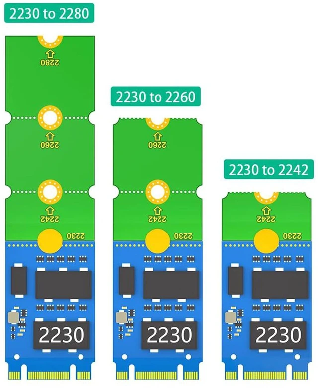 Alt view image 4 of 6 - AJMRTC M.2 NGFF 2230 to 2280 SSD Extension Adapter Card, Size Converter Bracket Supports 2230 2242 2260 2280 NVMe M.2 SSD, 1 Pair for Laptop Desktop Mini PC Motherboard SSD Upgrade