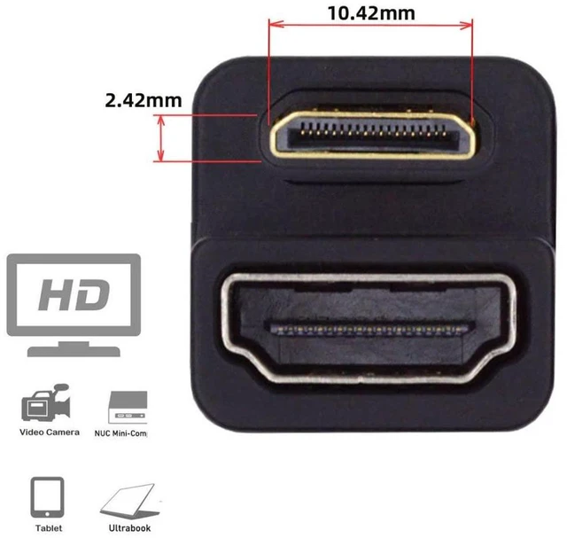 Alt view image 5 of 7 - AJMRTC Mini HDMI Male to HDMI Female 180 Degree Up Angled Adapter, 4K@60Hz Extension Converter Connector, HDR 3D, Plug and Play for Camera, Camcorder, Tablet, HDTV, Monitor