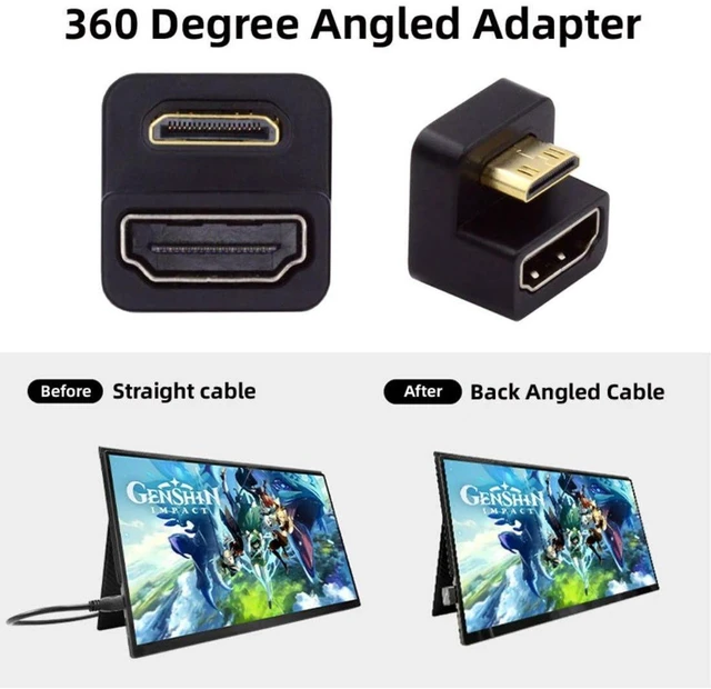 Alt view image 7 of 7 - AJMRTC Mini HDMI Male to HDMI Female 180 Degree Up Angled Adapter, 4K@60Hz Extension Converter Connector, HDR 3D, Plug and Play for Camera, Camcorder, Tablet, HDTV, Monitor
