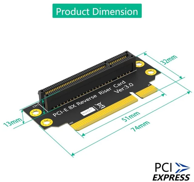 Alt view image 5 of 7 - AJMRTC PCIe 3.0 8X 90 Degree Reverse Riser Card, Male to Female Extension Adapter, 32mm Height for 2U Server, PCI Express Converter for 1U / 2U Rack Server, Industrial PC Expansion