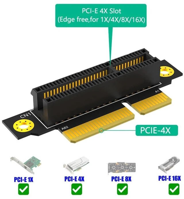 Alt view image 3 of 7 - AJMRTC PCIe 3.0 4X 90 Degree Reverse Riser Card, Male to Female Extension Adapter, 20mm Height for 1U Server, PCI Express Converter for 1U / 2U Rack Server, Industrial PC Expansion