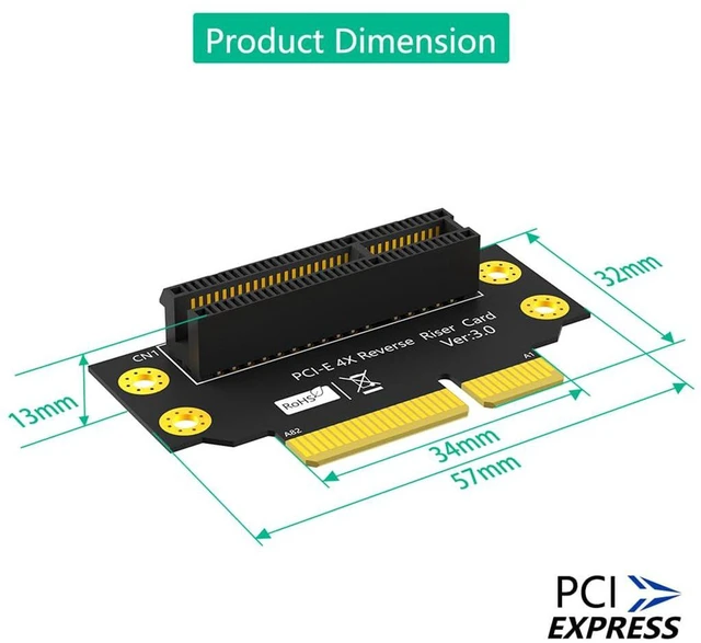 Alt view image 7 of 7 - AJMRTC PCIe 3.0 4X 90 Degree Reverse Riser Card, Male to Female Extension Adapter, 32mm Height for 2U Server, PCI Express Converter for 1U / 2U Rack Server, Industrial PC Expansion