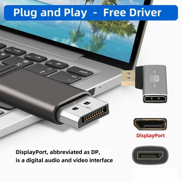 Alt view image 2 of 7 - AJMRTC 90 Degree Right Angle DisplayPort 1.4 Adapter, DP Male to Female Extension Connector, 8K@60Hz, 32.4Gbps Bandwidth, Gold Plated Contacts for Monitor, GPU, Graphics Card