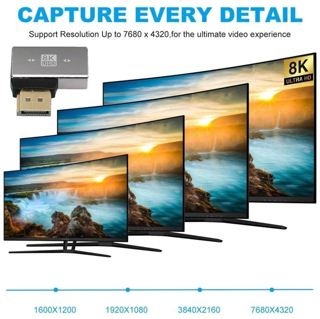 Alt view image 3 of 7 - AJMRTC 90 Degree Right Angle DisplayPort 1.4 Adapter, DP Male to Female Extension Connector, 8K@60Hz, 32.4Gbps Bandwidth, Gold Plated Contacts for Monitor, GPU, Graphics Card