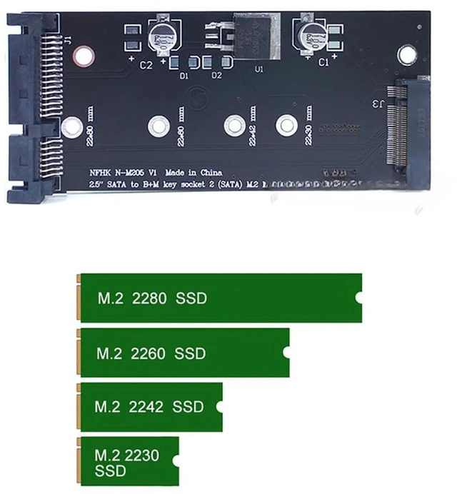 Alt view image 3 of 6 - AJMRTC 2.5 Inch M.2 NGFF to SATA3 Adapter Card, B+M Key SATA SSD Converter, 6Gbps SATA III, Supports 2230 2242 2260 2280 M.2 SATA SSD for Laptop Desktop