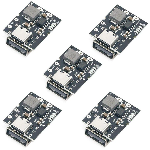 Main image of AJMRTC 5Pcs 5V 2A Charge Discharge Integrated Module, Type-C & USB A Dual Port Lithium Battery Boost Board, 3.7V to 5V Power Bank DIY Circuit Board for Electronic Project