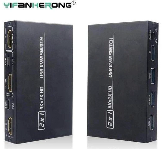 Main image of AJMRTC 2 Port HDMI KVM Switch 2 in 1 Out, 4K@30Hz HDMI-Compatible Video Selector with USB 2.0 Hub, Share Keyboard Mouse Monitor for 2 Computers Laptops Gaming Workstation