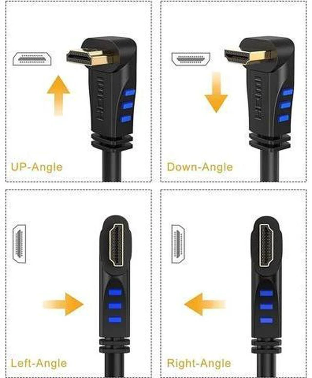 Alt view image 3 of 7 - AJMRTC 3FT 270 Degree Vertical Right Angle HDMI 2.0 Cable, 4K@60Hz UHD High Speed HDMI Cord, 18Gbps HDR ARC HDCP 2.2, Angled HDMI Cable for Wall Mount TV, Monitor, PC, Game Console