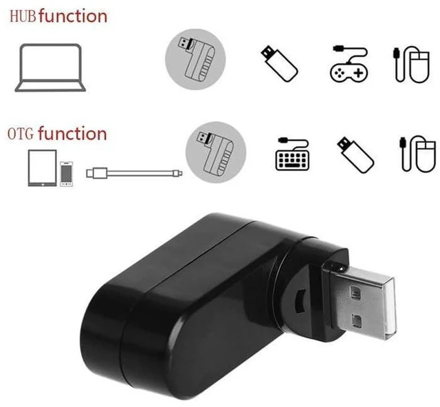 Alt view image 4 of 6 - AJMRTC 3-Port Rotatable USB 2.0 Hub, 90° & 180° Swivel USB Splitter, Portable USB to 3 USB Converter, 480Mbps Multi Port Expander for Laptop, PC, Flash Drive, Mouse Keyboard